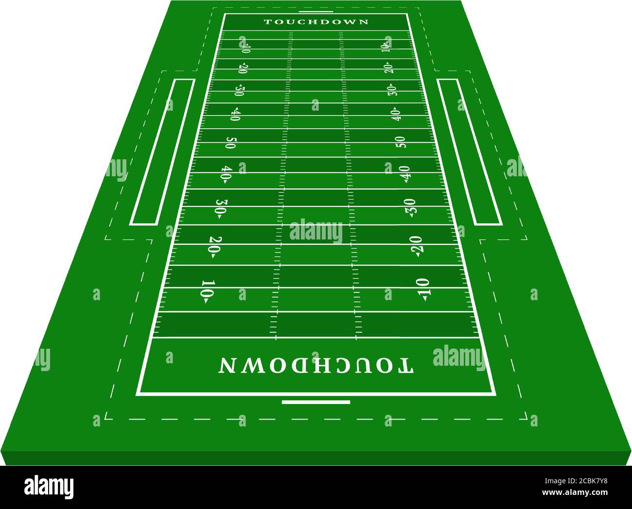 Perspective green american football field. View from front. Rugby field with line template. Vector illustration stadium. Stock Vector