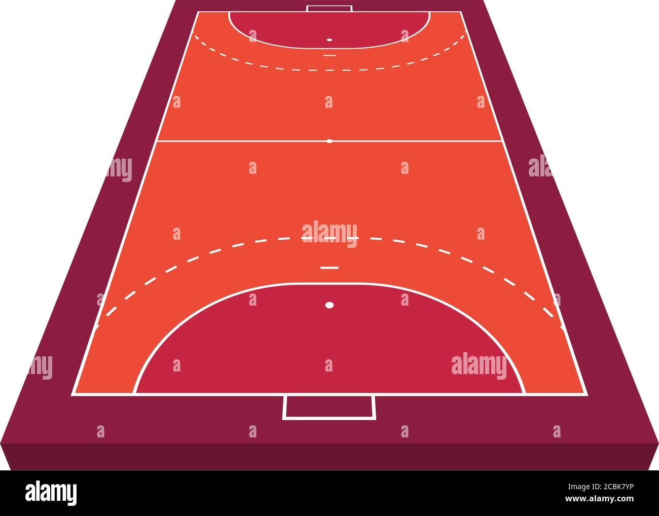 Perspective view Field for handball. Orange Outline of lines handball