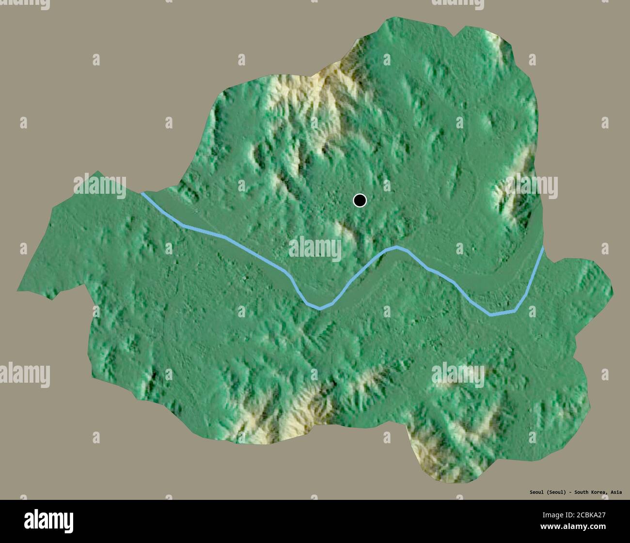 Shape of Seoul, capital metropolitan city of South Korea, with its