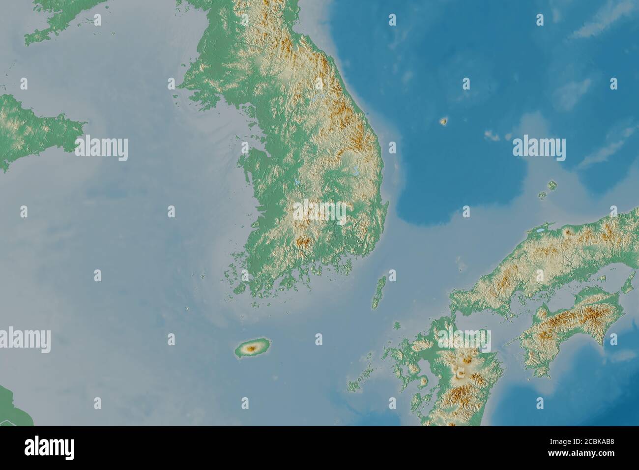 Extended area of South Korea. Topographic relief map. 3D rendering Stock Photo - Alamy