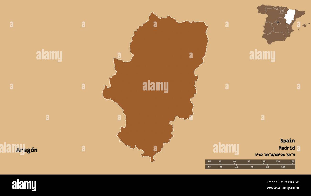 Shape of Aragón, autonomous community of Spain, with its capital ...