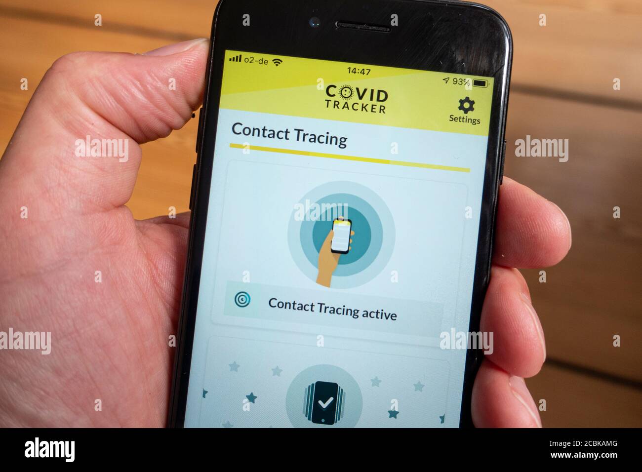 Detail of Covid tracker app produced by Government of Ireland on a smart phone screen Stock Photo