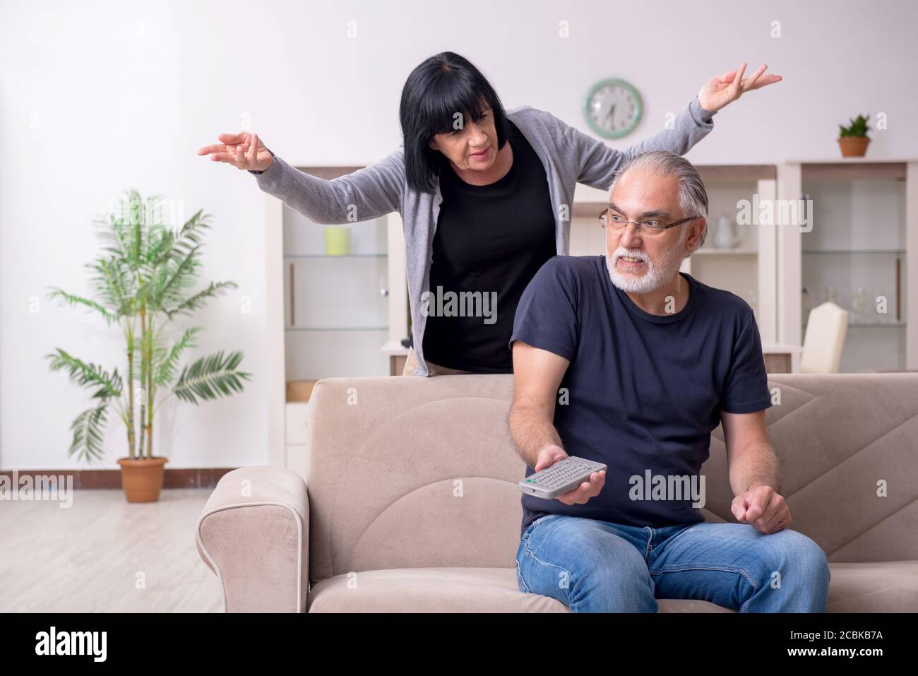 Old couple having argument at the home Stock Photo