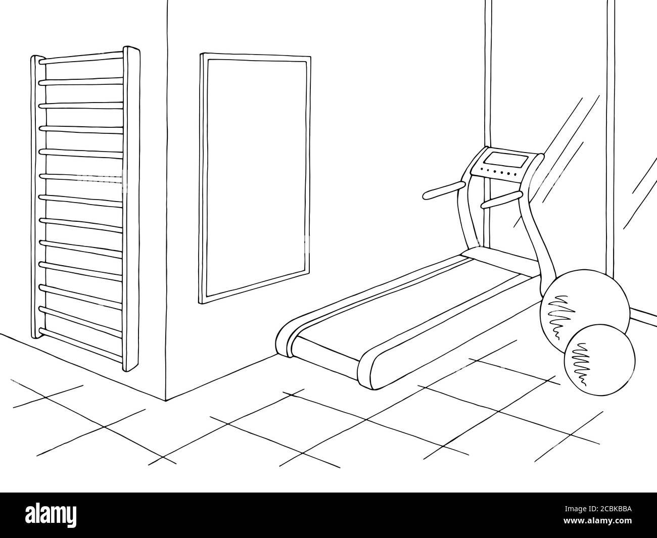 Gym Fitness Equipment Set in the Room with Beautiful Interior Design. Black  and White Color Stock Vector - Illustration of health, gymnastic: 176834463