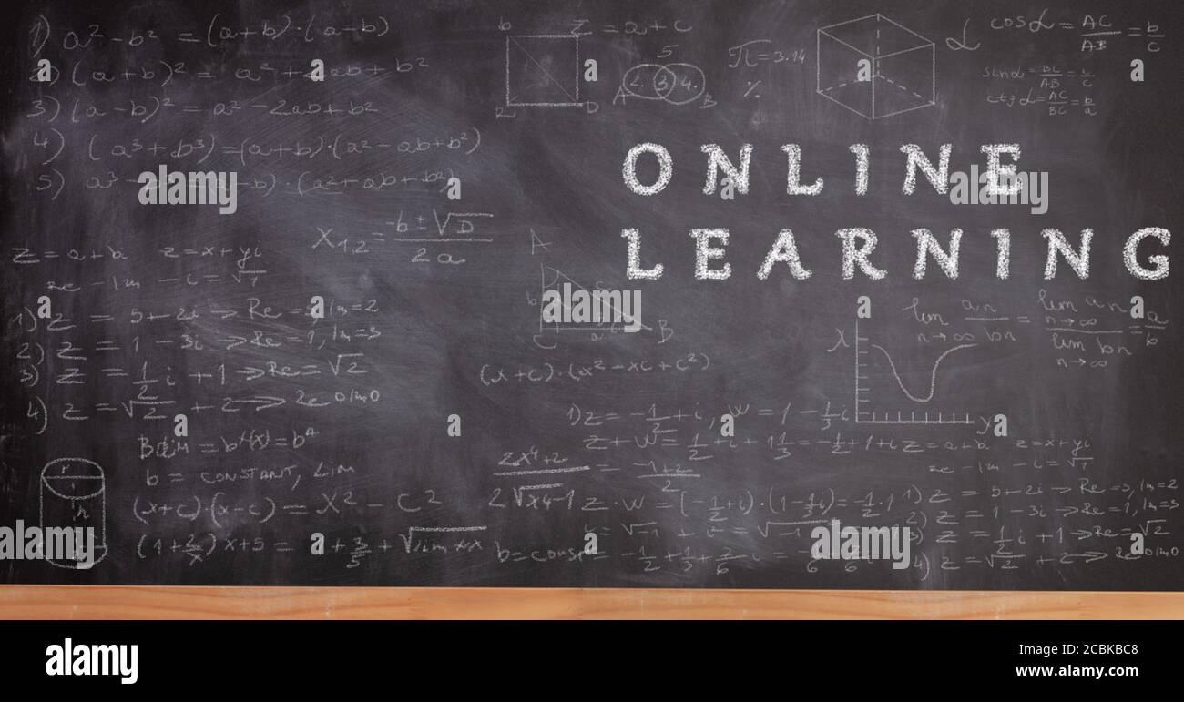 School blackboard with white text online learning Stock Photo