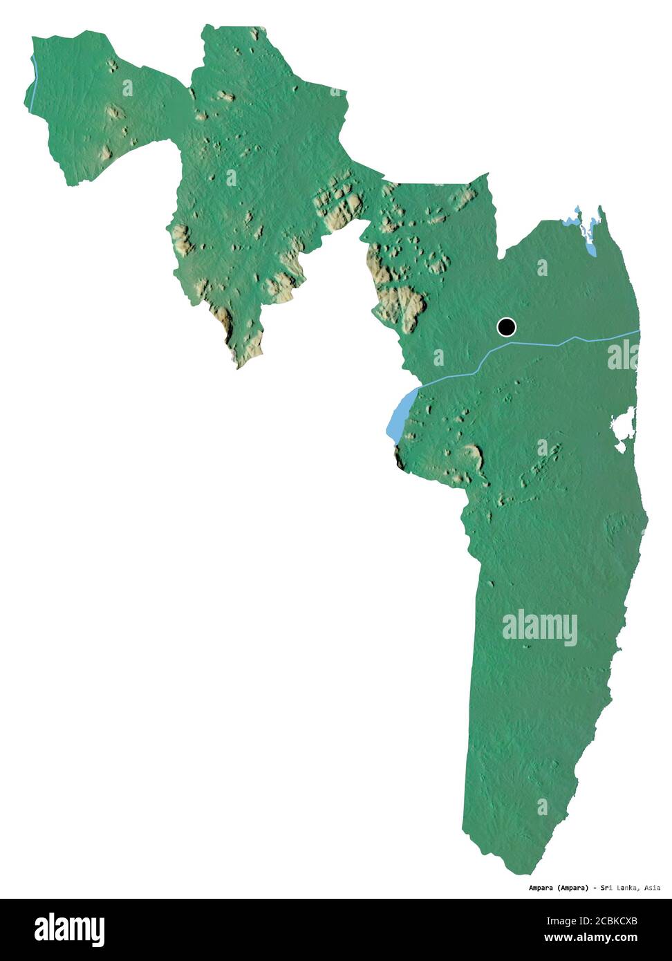 Shape of Ampara, district of Sri Lanka, with its capital isolated on white background
