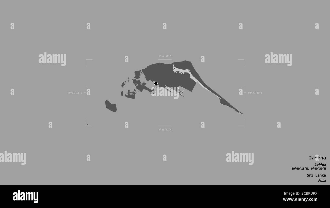 Map Of Jaffna District Area Of Jaffna, District Of Sri Lanka, Isolated On A Solid Background In A  Georeferenced Bounding Box. Labels. Bilevel Elevation Map. 3D Rendering  Stock Photo - Alamy