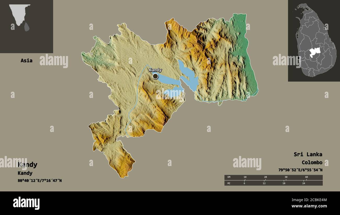 Shape of Kandy, district of Sri Lanka, and its capital. Distance scale