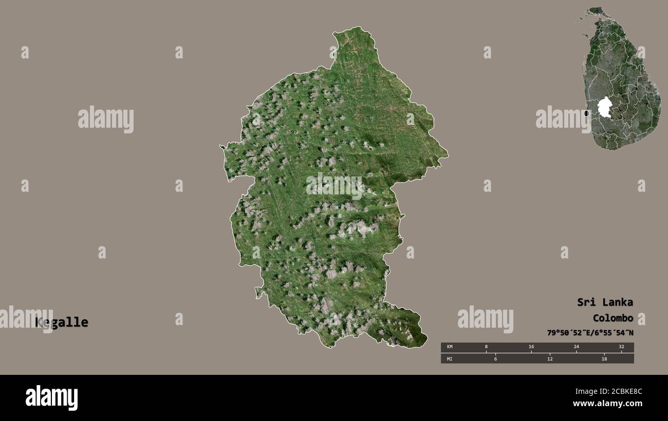 Shape of Kegalle, district of Sri Lanka, with its capital isolated on
