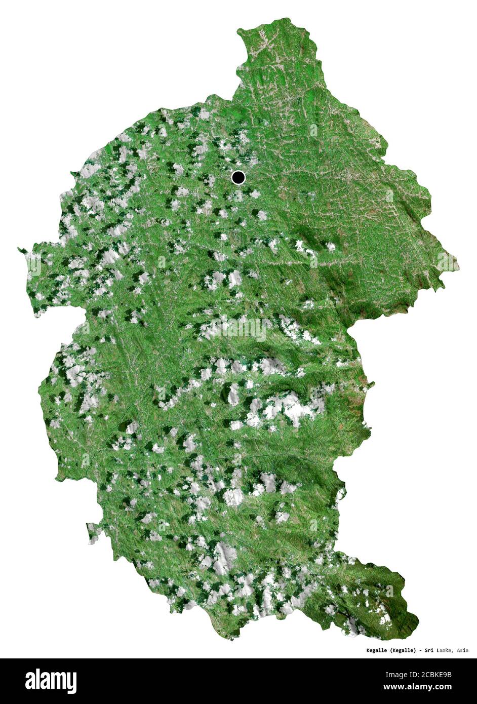 Shape of Kegalle, district of Sri Lanka, with its capital isolated on
