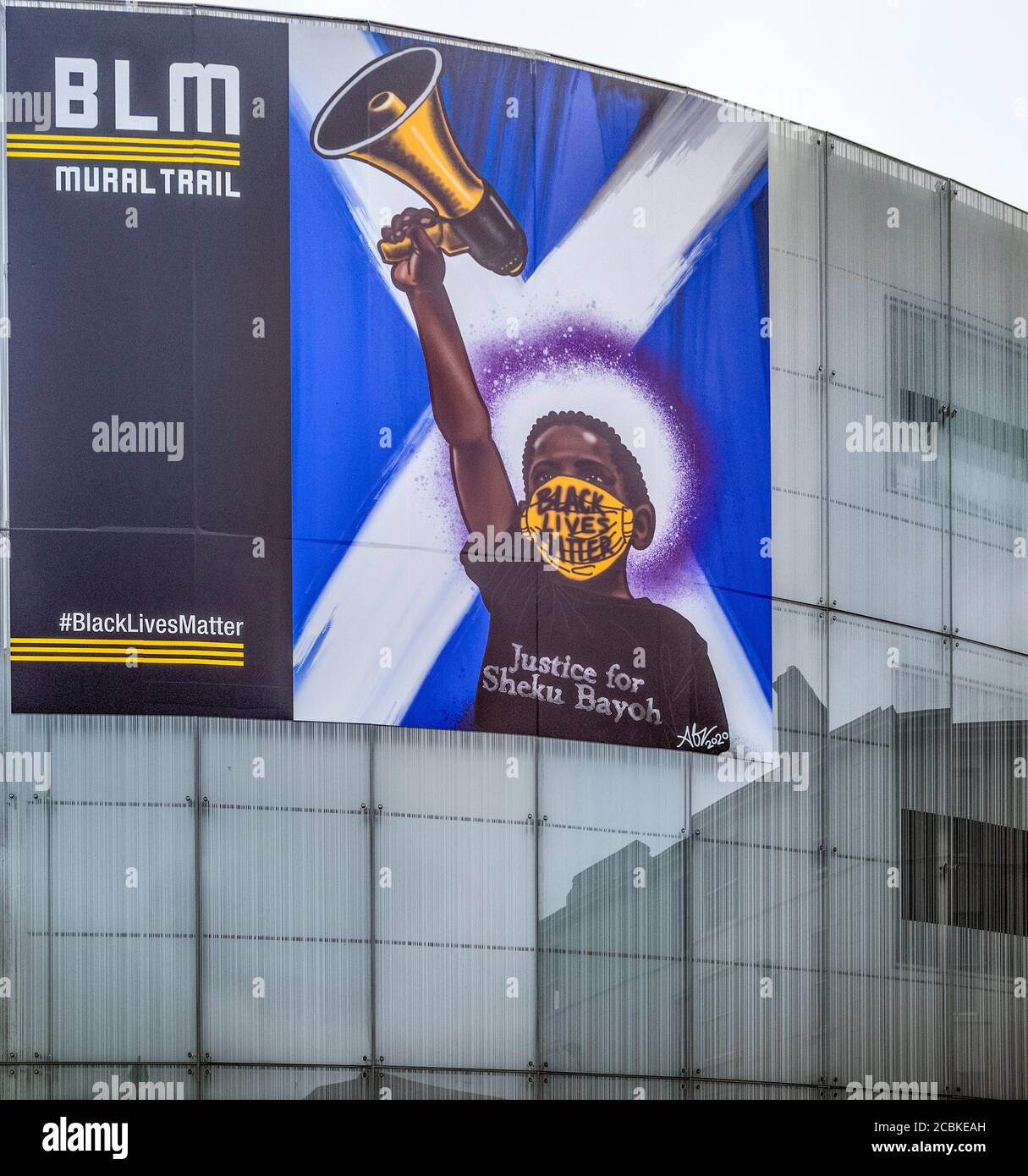 Justice for Sheku Bayoh mural on the side of the Usher Hall, Edinburgh, Scotland, UK - Part of the BLM Mural Trail. Stock Photo