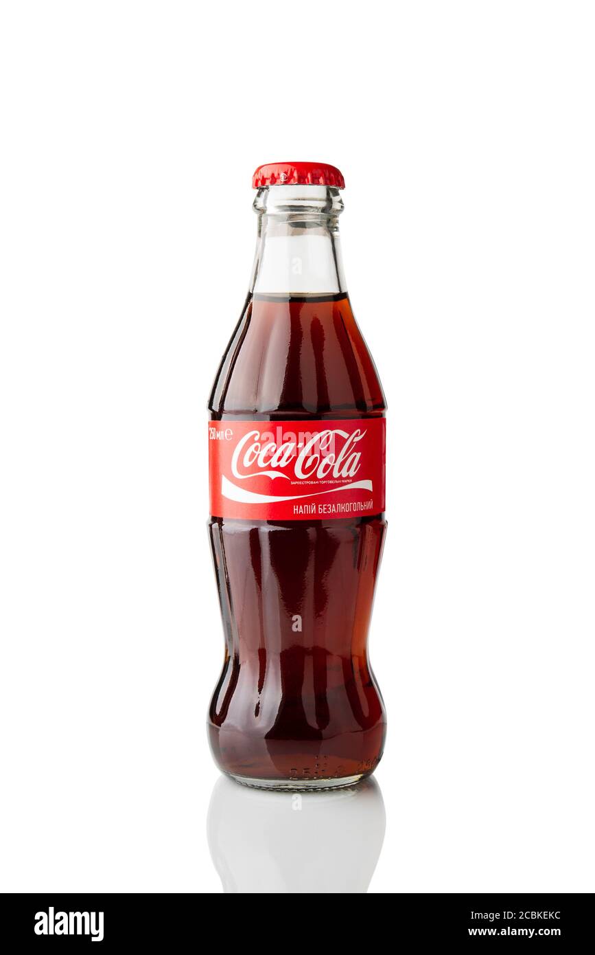 Bottle of Coca Cola drink with drops isolated on white background. Lviv,  Ukraine - Aug 12, 2020 Stock Photo - Alamy