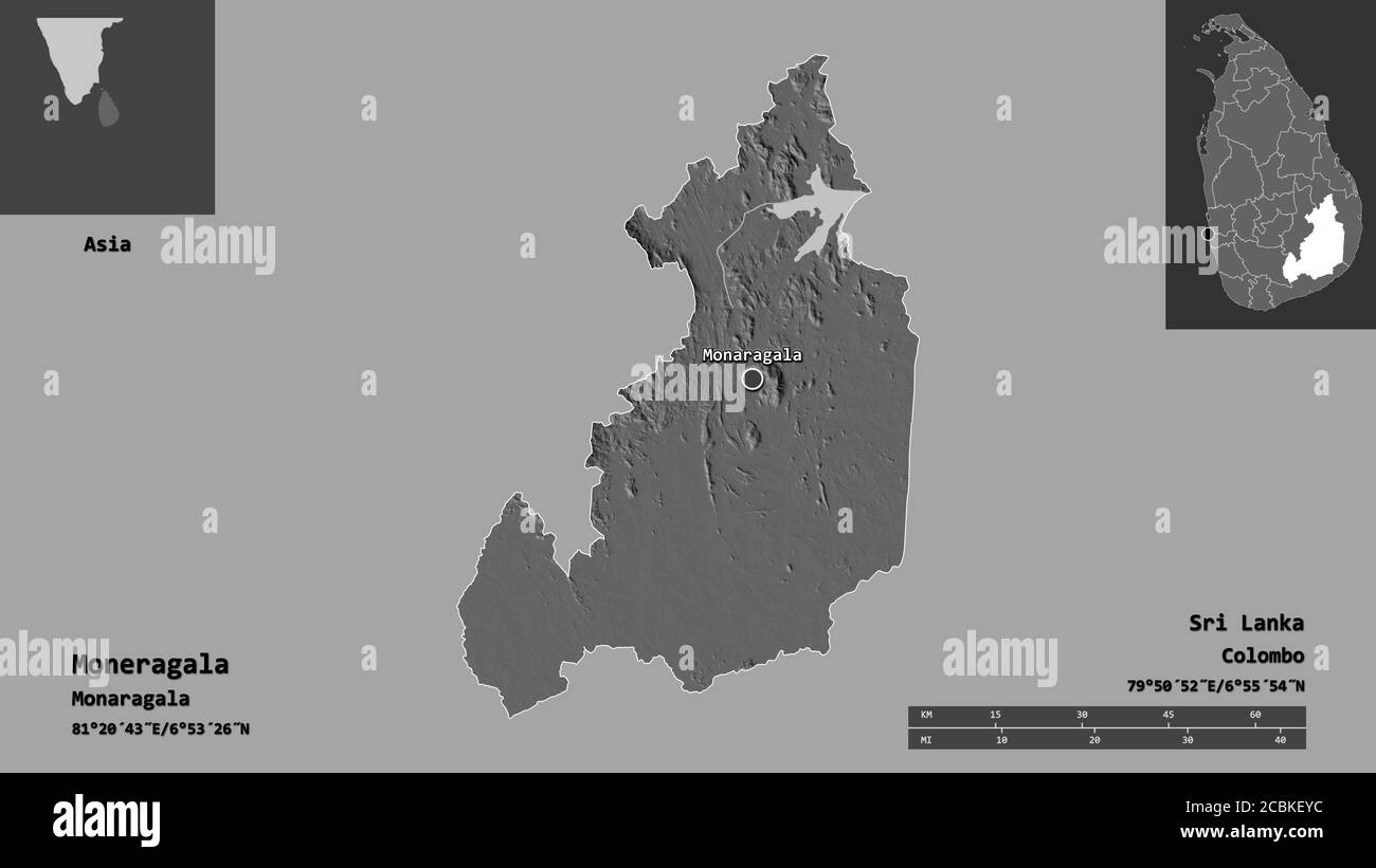 Sri Lanka Map With Distance Shape Of Moneragala, District Of Sri Lanka, And Its Capital. Distance  Scale, Previews And Labels. Bilevel Elevation Map. 3D Rendering Stock Photo  - Alamy