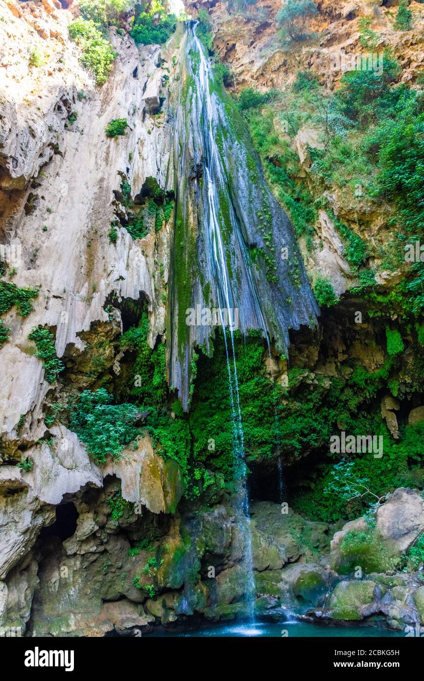 Big Waterfall Of Akchour Talassemtane National Park Morocco Stock 