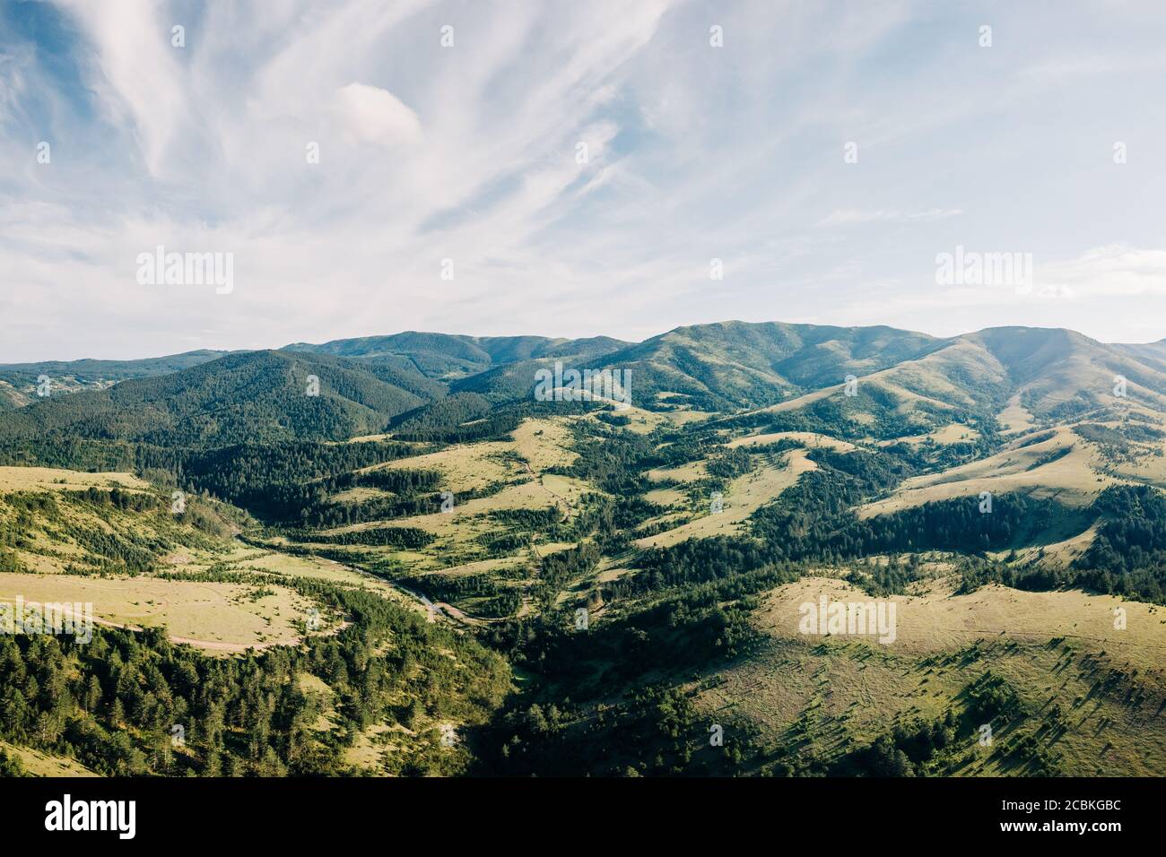 Aerial view of a beautiful mountain range of Zlatibor, Serbia Stock Photo