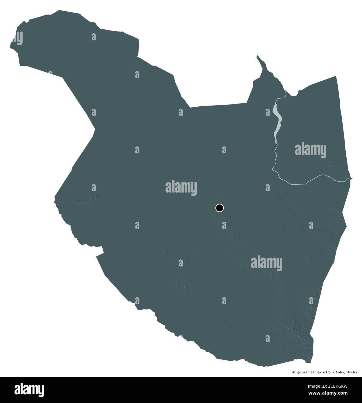 Al Qadarif, state of Sudan. Elevation map colored in wiki style with lakes  and rivers. Locations and names of major cities of the region. Corner auxil  Stock Photo - Alamy