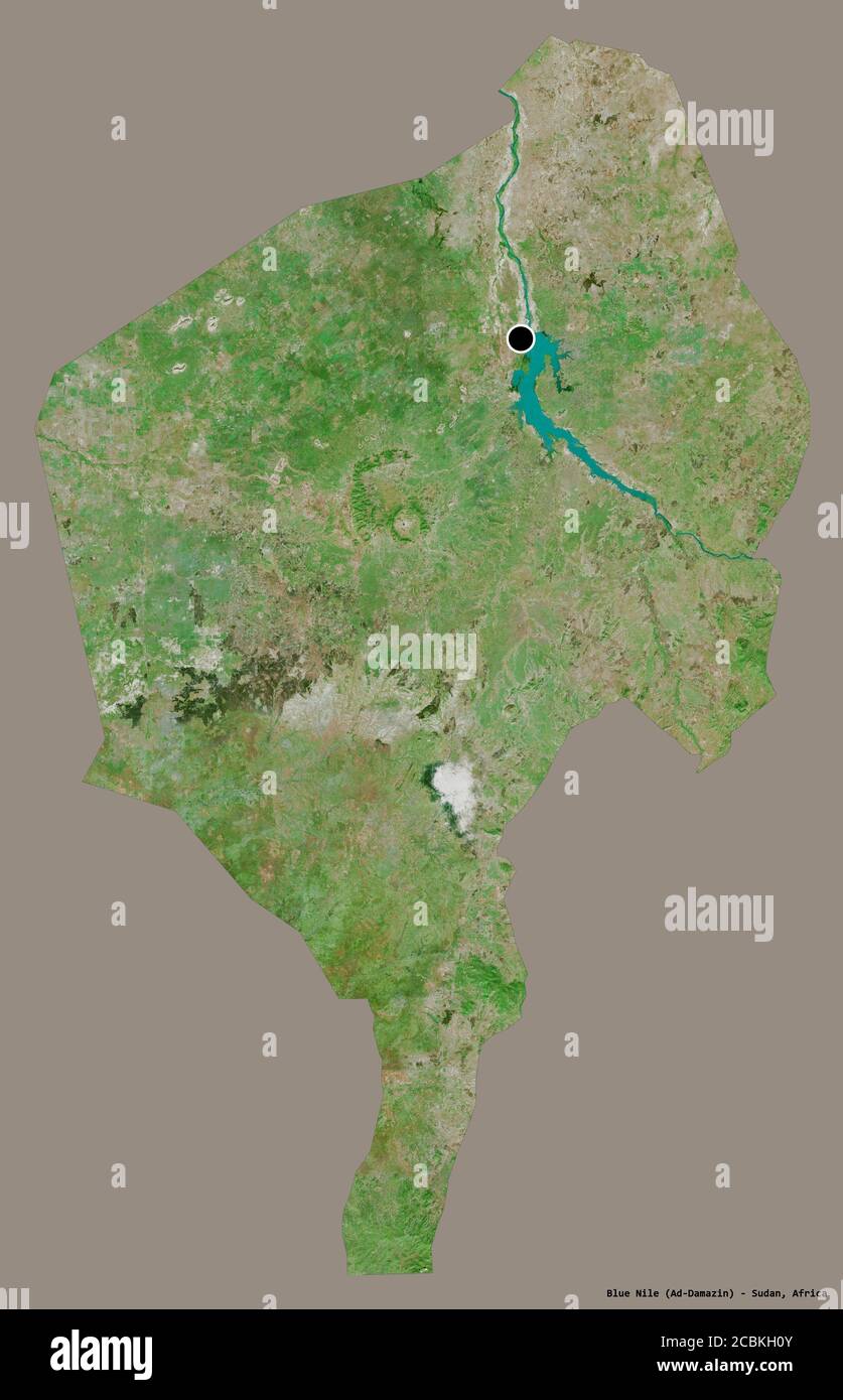 Shape of Blue Nile, state of Sudan, with its capital isolated on a