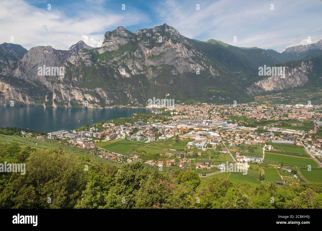 The Riva del Garda and Lago di Garda lake. Stock Photo