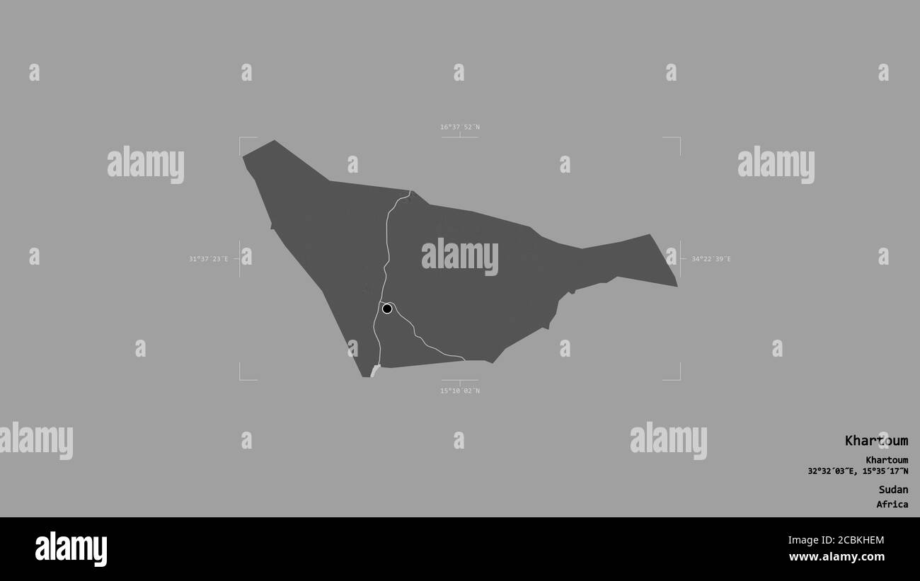 Area of Khartoum, state of Sudan, isolated on a solid background in a
