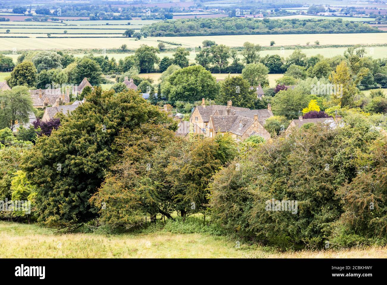 The Cotswold village of Laverton lying at the foot of the Cotswold scarp in Gloucestershire, UK Stock Photo