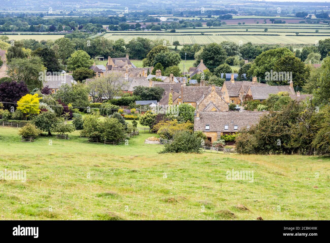 The Cotswold village of Laverton lying at the foot of the Cotswold scarp in Gloucestershire, UK Stock Photo