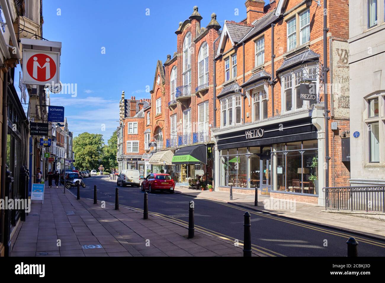 Regent Street with shops and traditional shop fronts in Rugby, Warwickshire Stock Photo