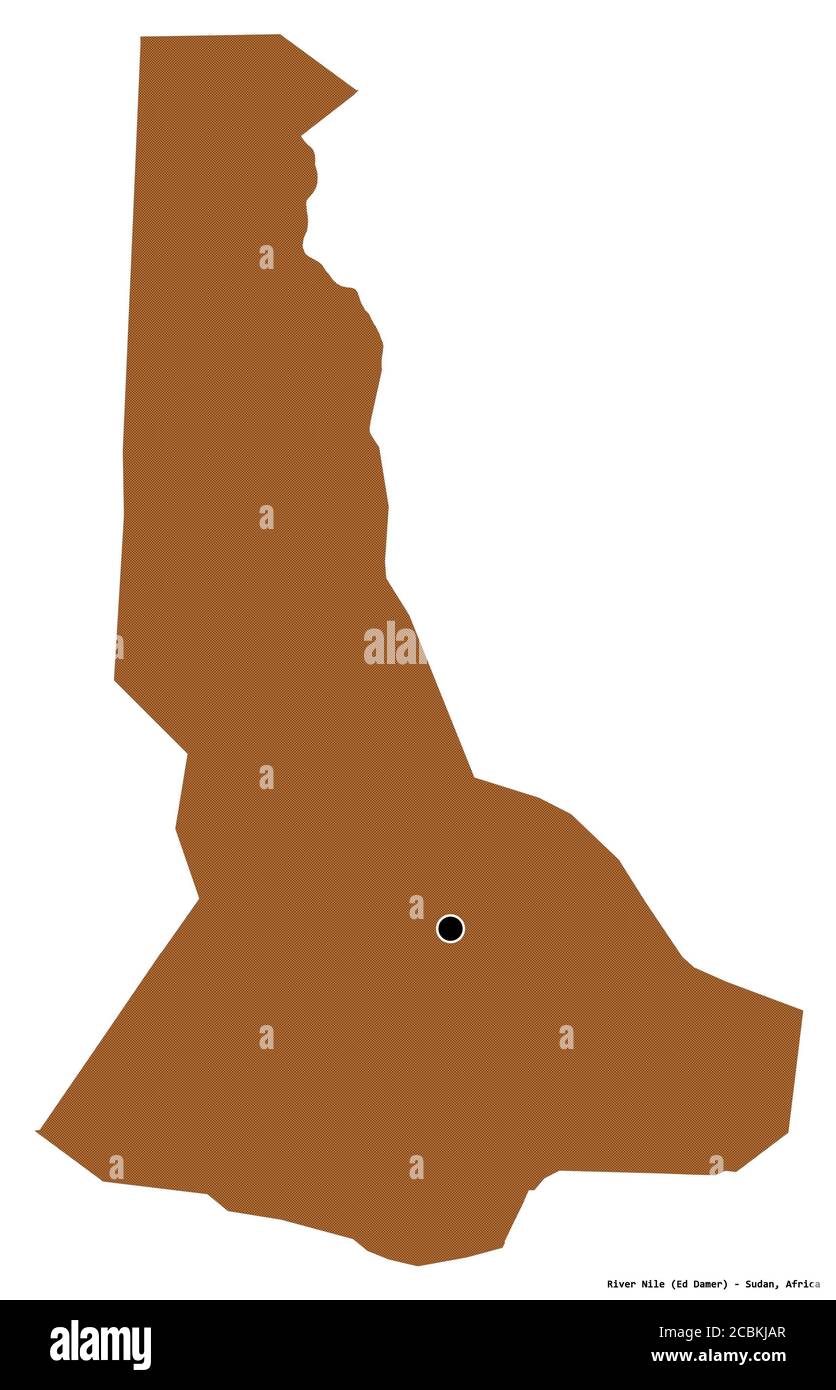 Shape of River Nile, state of Sudan, with its capital isolated on white background. Composition of patterned textures. 3D rendering Stock Photo