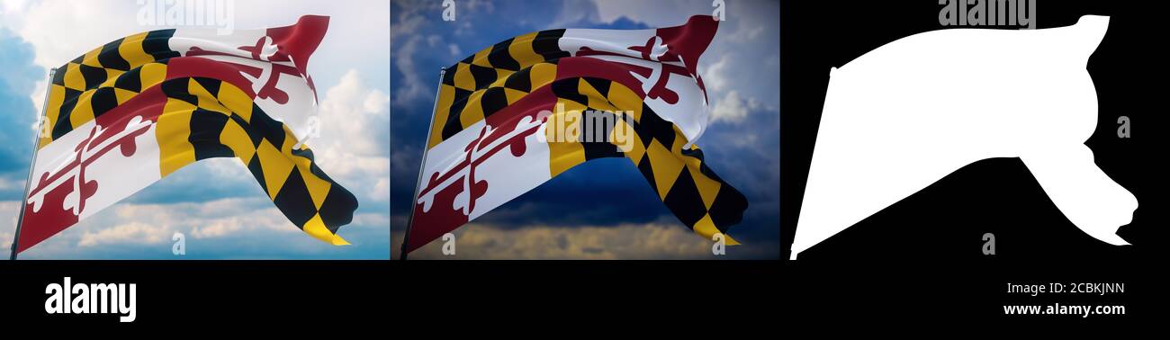 Flags of the states of USA. State of Maryland flag. 3D illustration ...