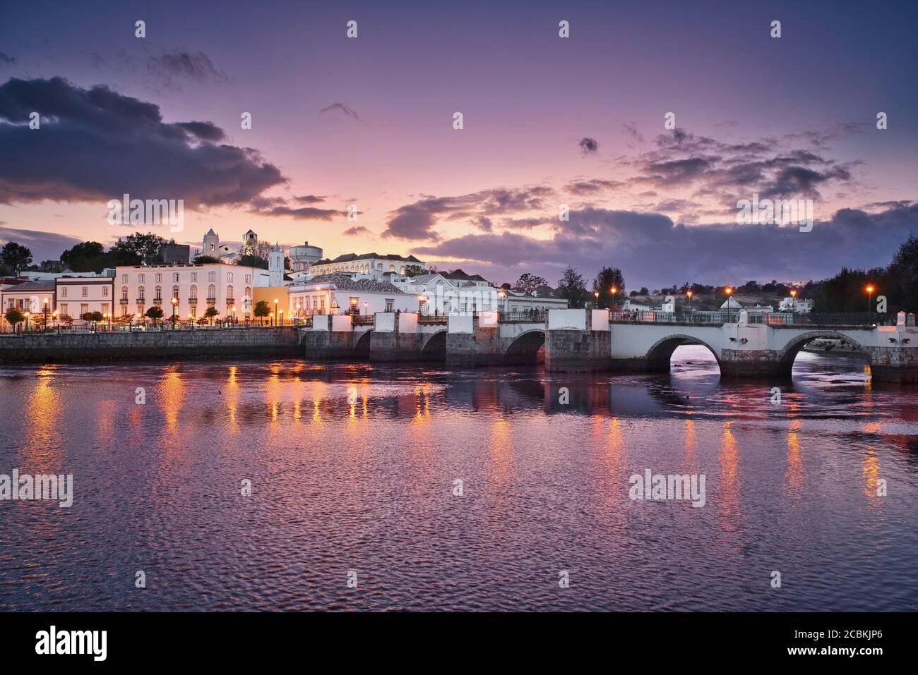 Photo of the Tavira town in Portugal at the sunset time Stock Photo