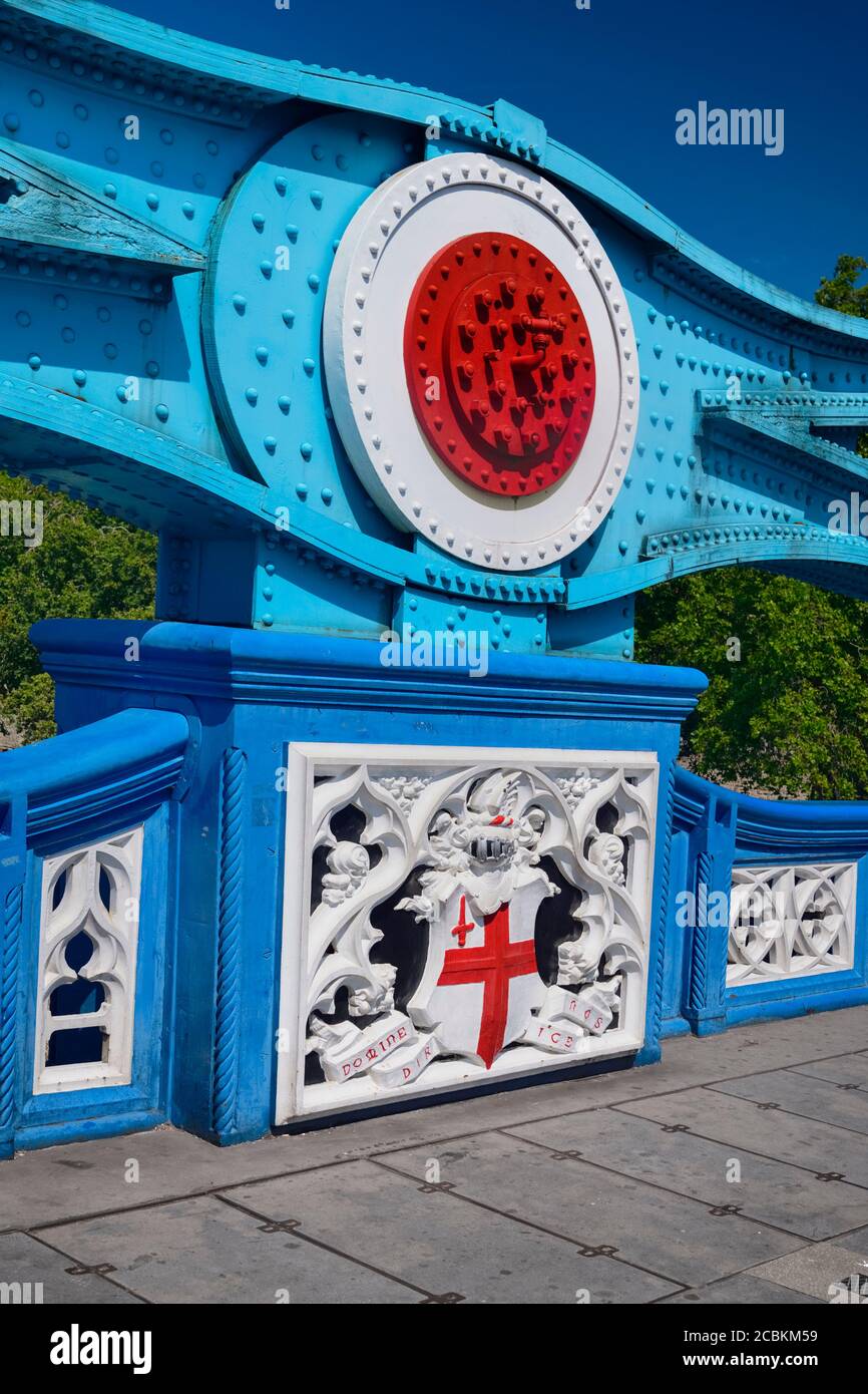 England, London, Tower Bridge, Colour detail of the bridge. Stock Photo