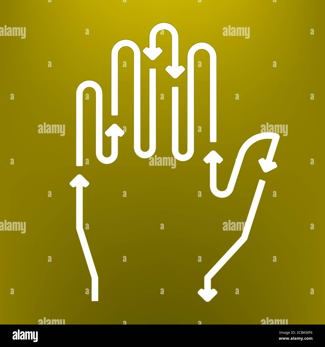 Vector illustration. Hand icon in white with arrows. Direction symbol ...