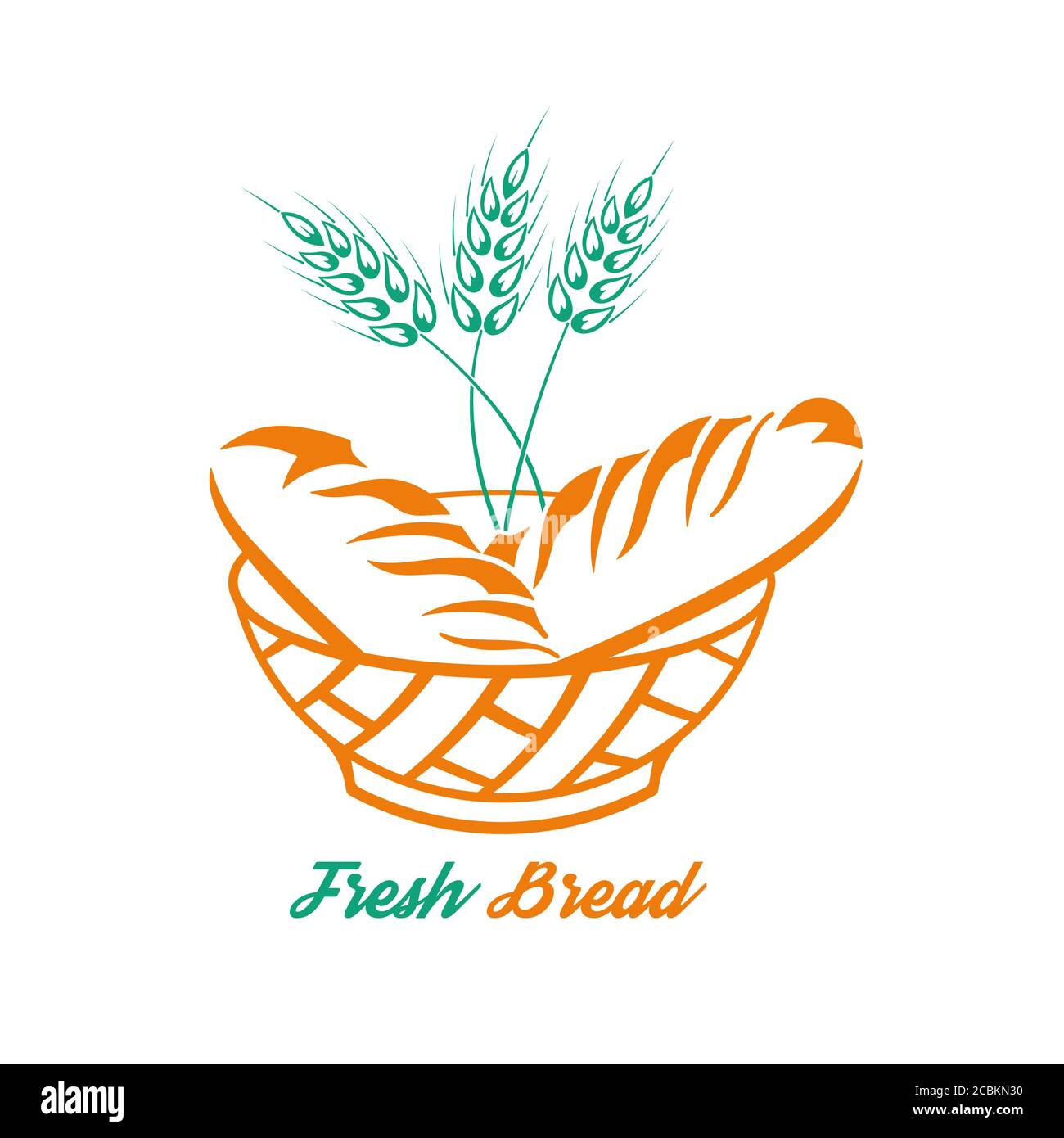 Bread in a bowl and a grain cereal.Concept fresh product.Logo. A vector ...