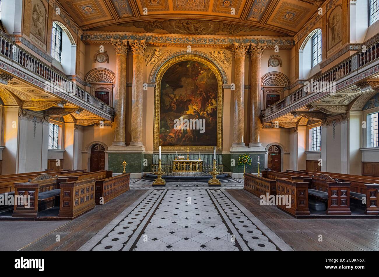 England, London, Greenwich, Old Royal Naval College, Interior of  the Chapel of St Peter and St Paul. Stock Photo