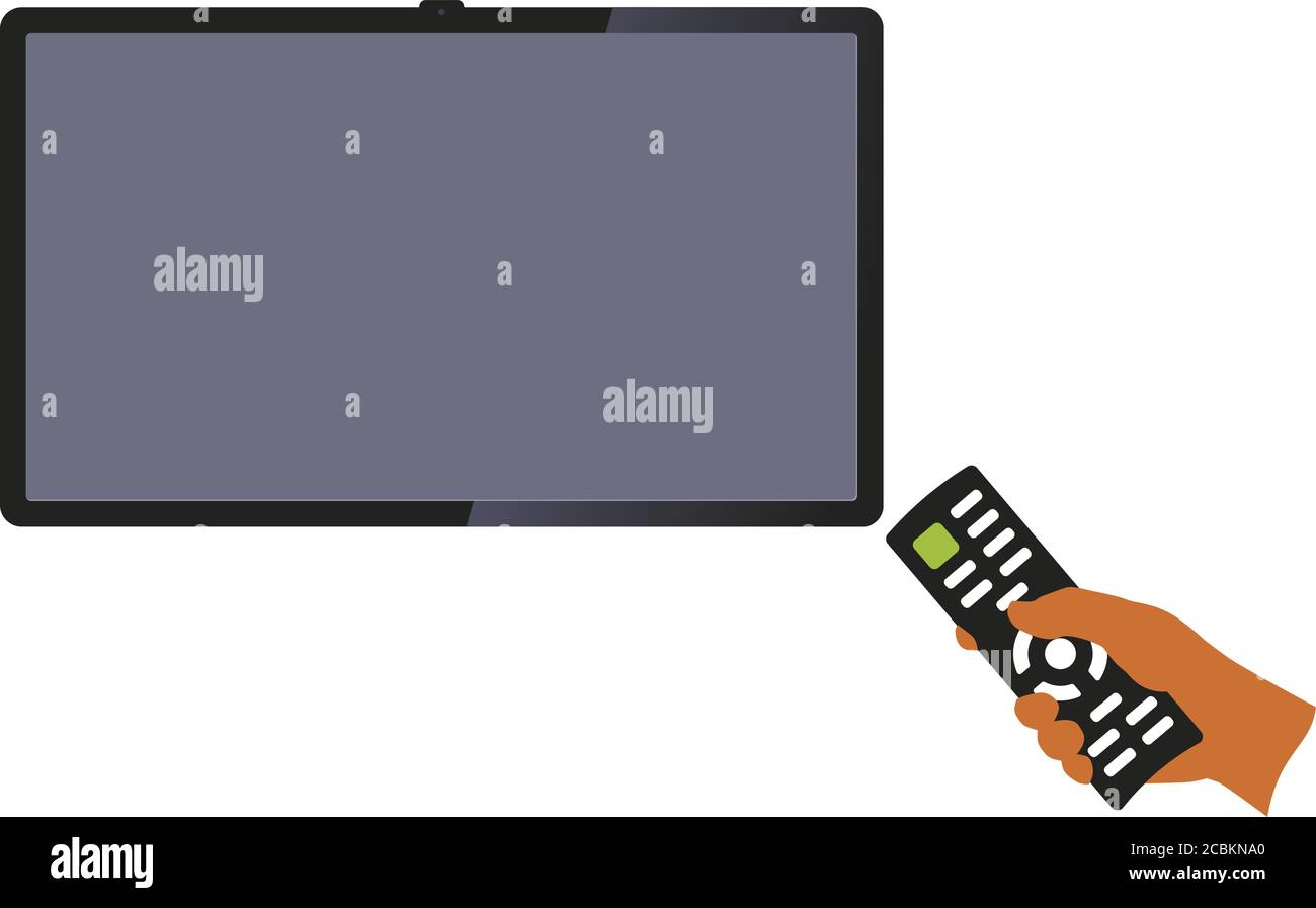 Vector illustration. TV set with remote control in hand. Geometric and isolated Stock Vector