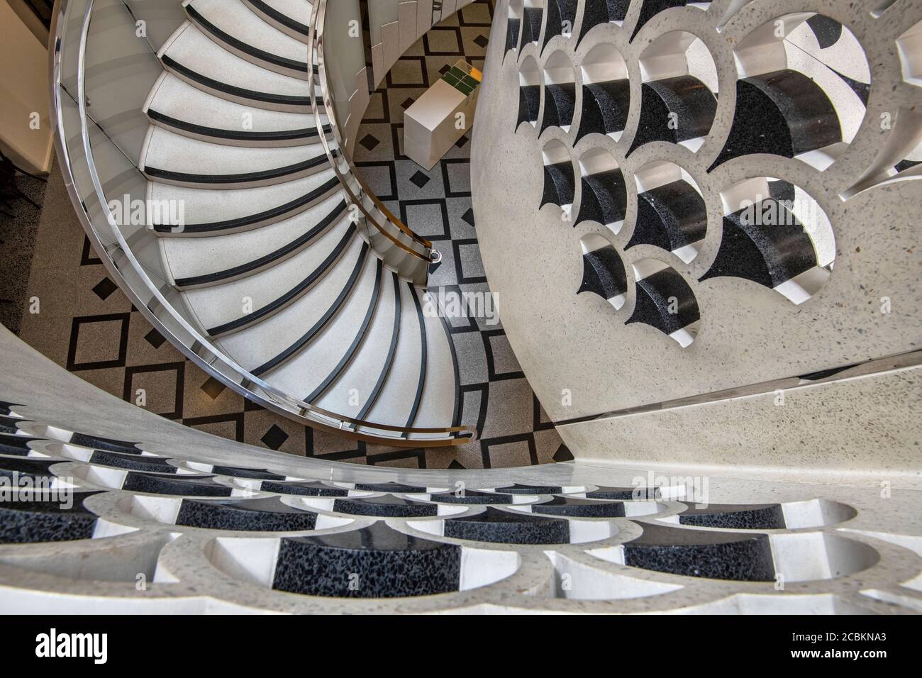 England, London, Tate Britain, Looking down on the modern staircase from the entrance rotunda. Stock Photo