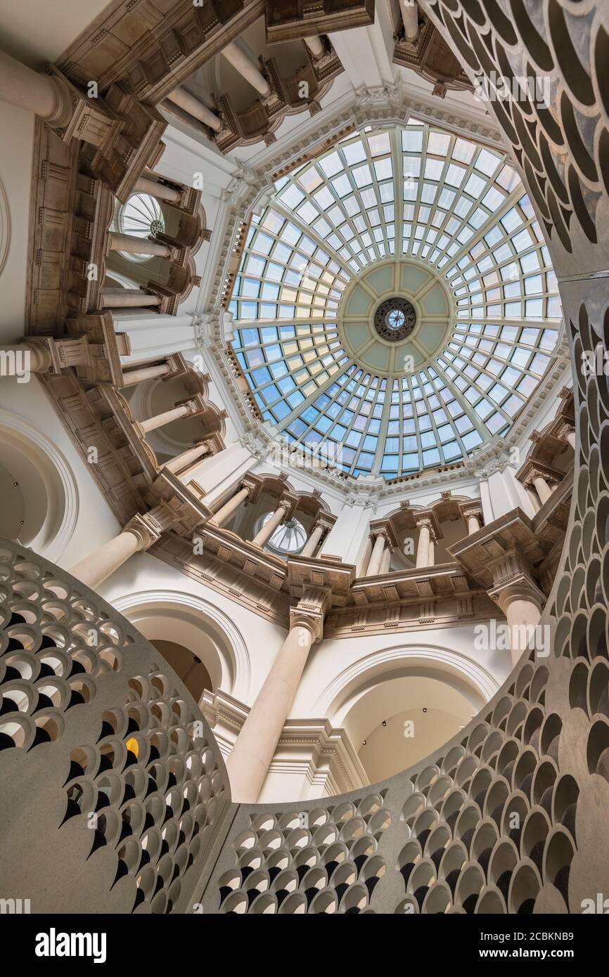 England, London, Tate Britain, View upwards from the basement to the glass dome. Stock Photo