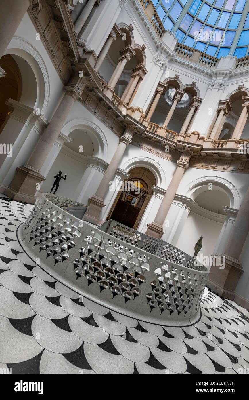 England, London, Tate Britain, View of  the entrance rotunda with circular staircase entrance in the centre. Stock Photo