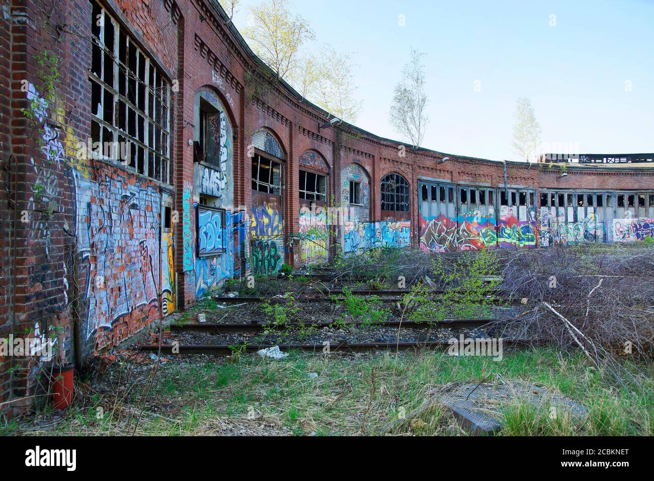 Historischer Lokschuppen einer Bahnanlage in Berlin Pankow Stock Photo