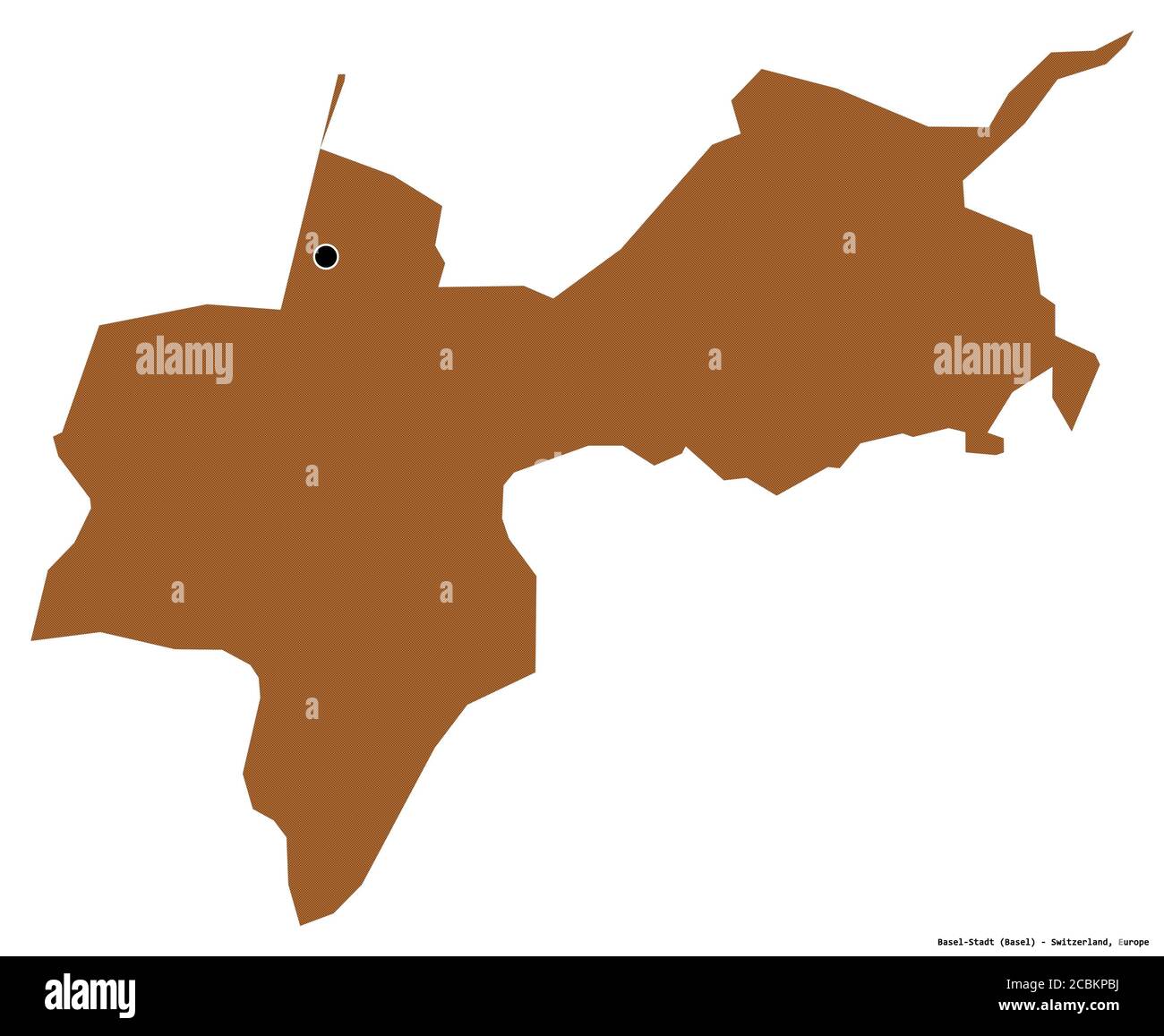 Shape of Basel-Stadt, canton of Switzerland, with its capital isolated on white background. Composition of patterned textures. 3D rendering Stock Photo