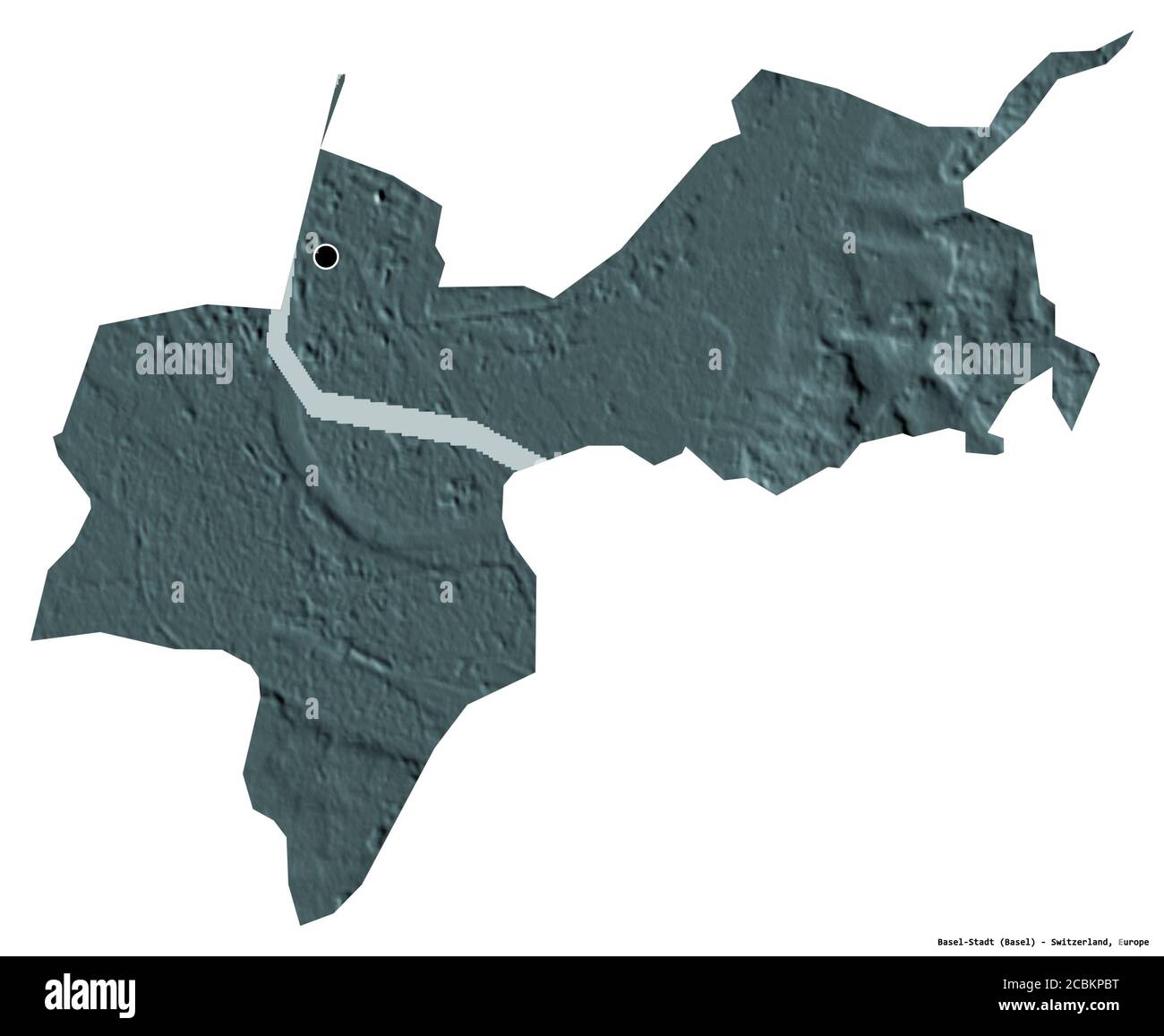 Shape of Basel-Stadt, canton of Switzerland, with its capital isolated on white background. Colored elevation map. 3D rendering Stock Photo