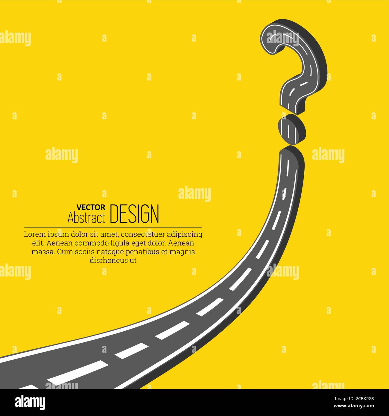 The road resting against a question mark.Way with an obstacle.Concept of a dilemma, obstacle, difficulty.Isometric illustration.Vector illustration in Stock Vector