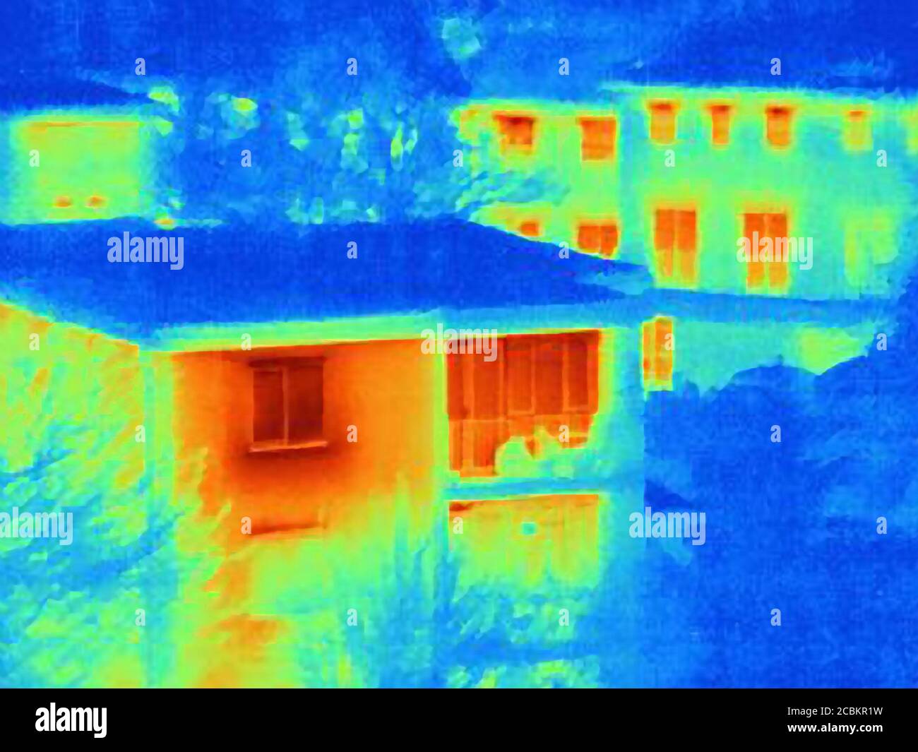 Thermal image of houses and rooftops Stock Photo