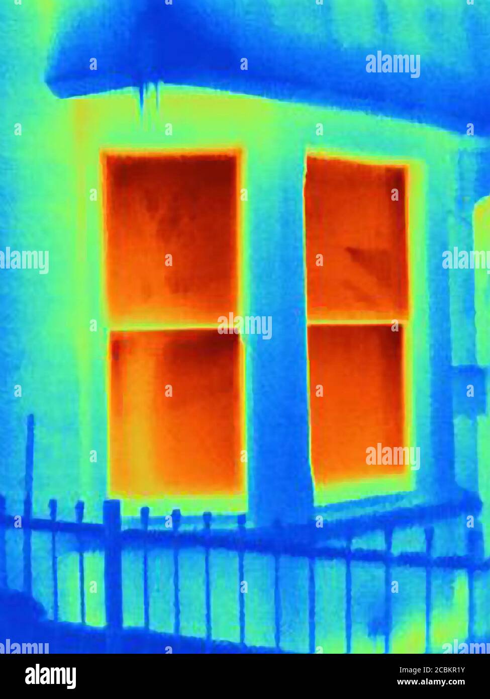 Thermal image of windows of house Stock Photo
