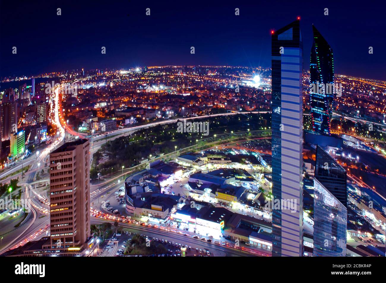 Aerial view of Kuwait City at night Stock Photo Alamy