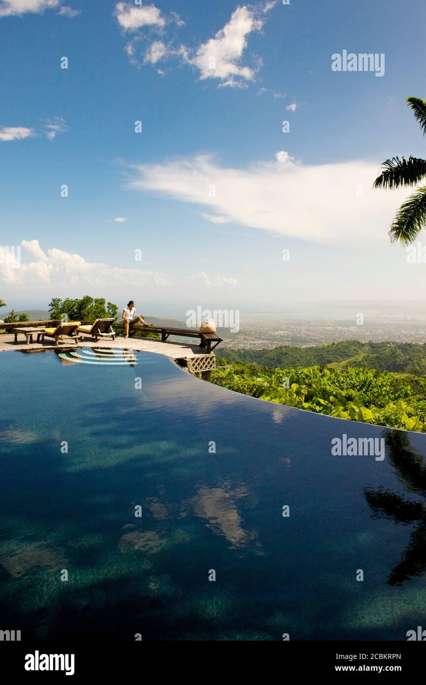 Strawberry Hill resort overlooking Harbour of Kingston, Jamaica Stock Photo