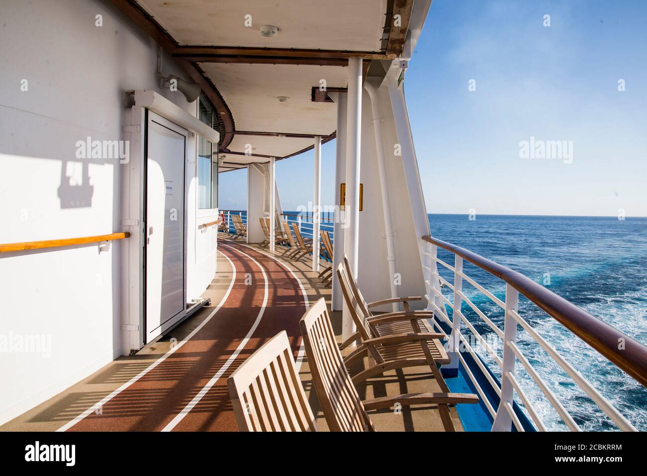 Deck of Cruise ship at sea, Falmouth, Jamaica Stock Photo