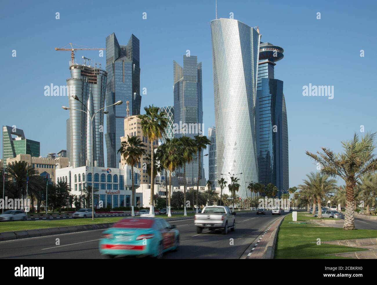 Road and skyscrapers of downtown Doha, Qatar Stock Photo - Alamy