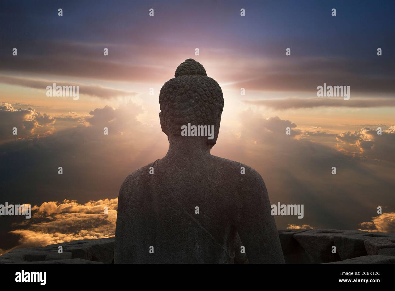 Glowing buddha, The Buddhist Temple of Borobudur, Java, Indonesia Stock ...
