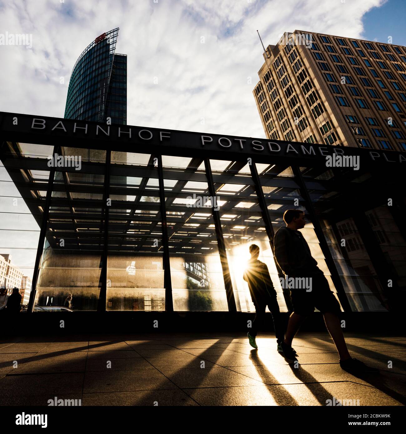 Kollhoff Tower, Deutsche Bahn Tower, Potsdamer Platz at sunset, Berlin, Germany Stock Photo
