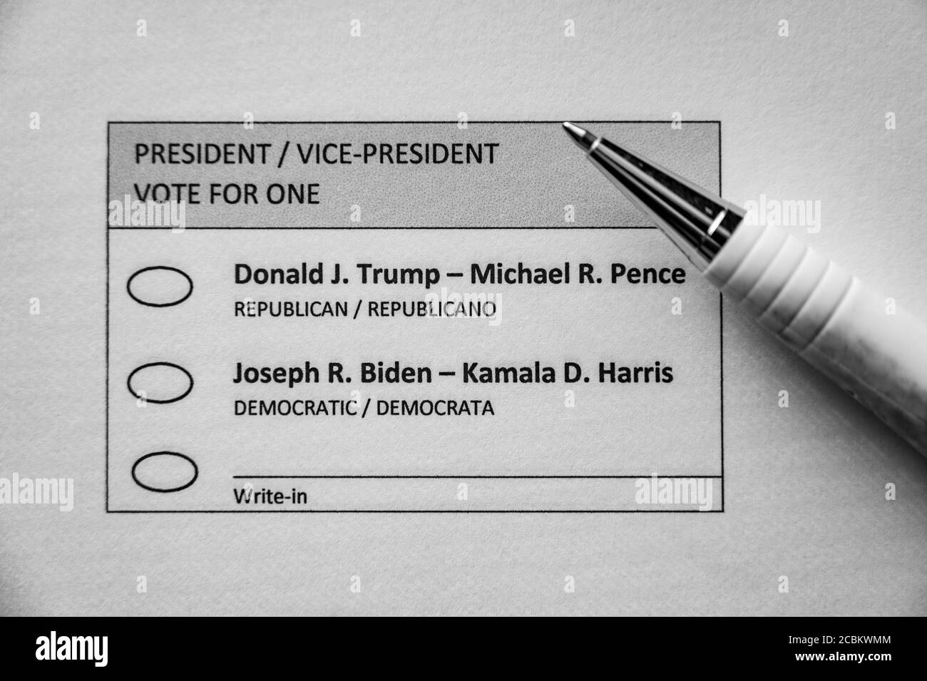 Blank ballot with a pen ready to make a choice for president in the 2020 election Stock Photo